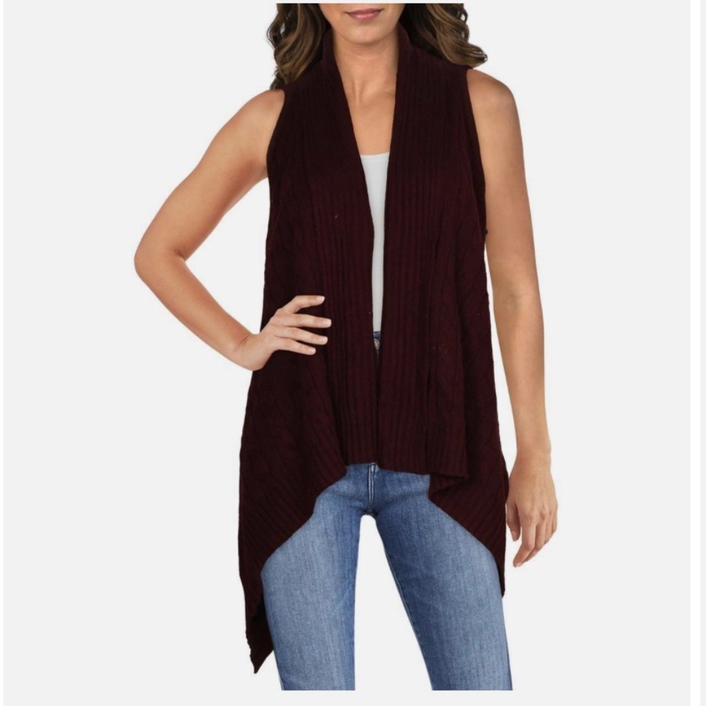 Lauren Ralph Lauren Maroon Sleeveless Open Front Cardigan Sweater size L/XL